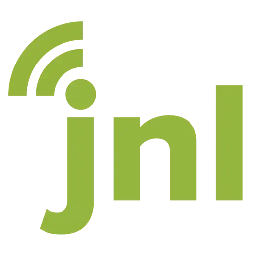Lime green "jnl" logo with a Wi-Fi signal icon integrated into the top left of the letter 'j'.